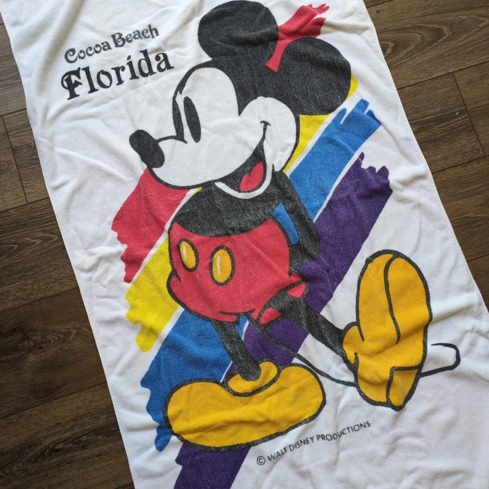 Vtg Disney Mickey Mouse Beach Towel Cocoa Beach Florida 28x52